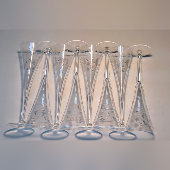 Princess House Etched Handblown Champagne Flutes Set Of 8 
